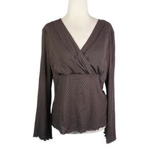 Vintage 90s Mimi Maternity Brown and Blue Dot Print Mesh Nursing Top M